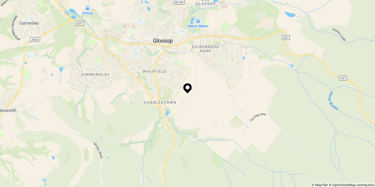 Approximate location of Fieldshead Cottage, Fieldshead, Glossop