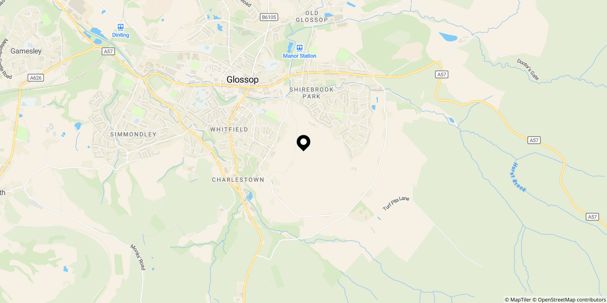 Approximate location of 2 Fieldshead Cottage, Fieldshead, Glossop, SK13 8NX