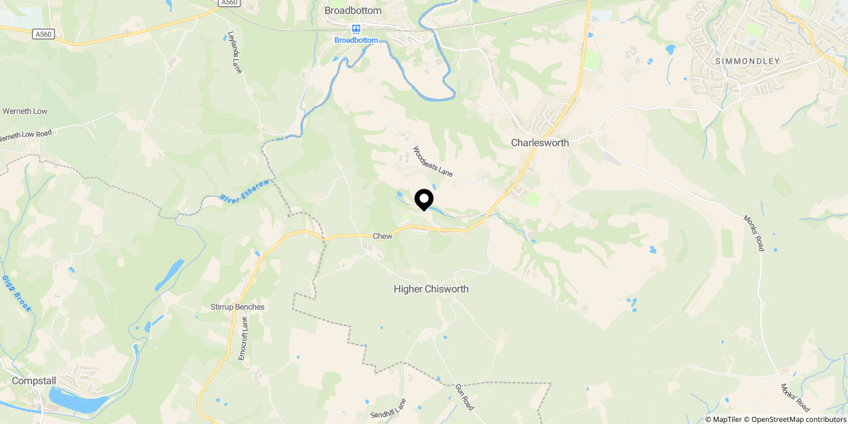 Approximate location of Kinderlee Way, Chisworth, Glossop, SK13 5DB