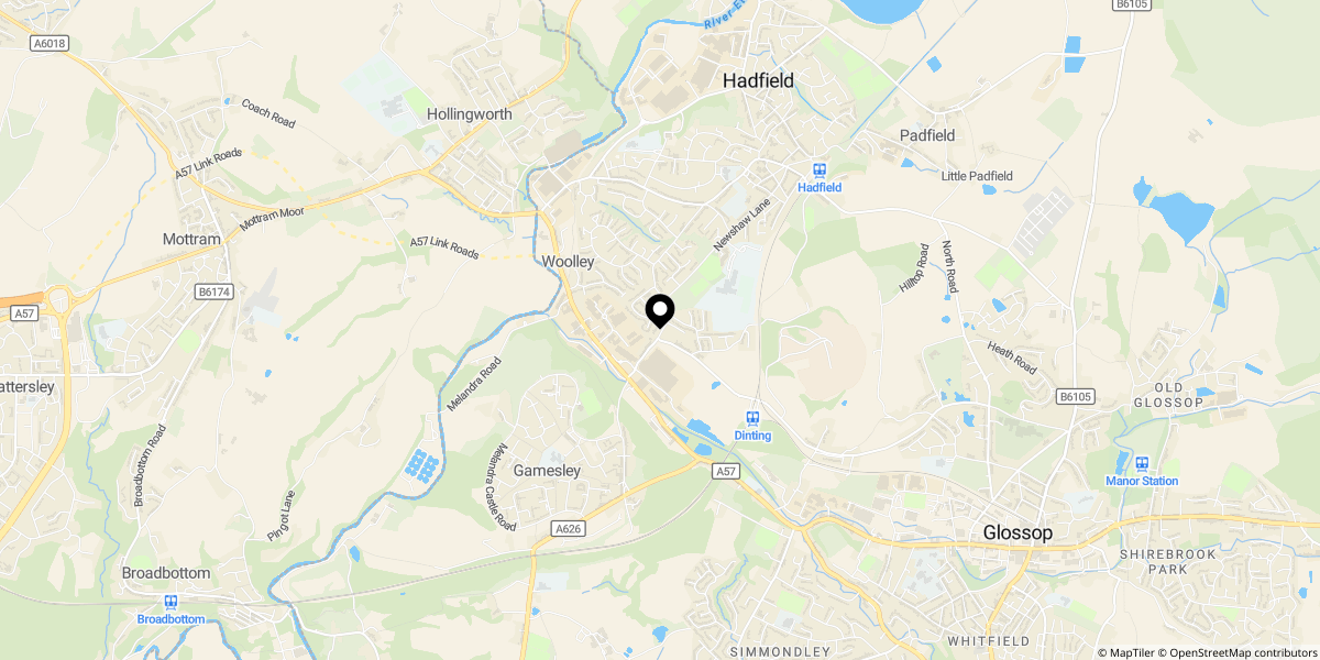 Approximate location of Newshaw Lane, Hadfield, Glossop, SK13 2BD