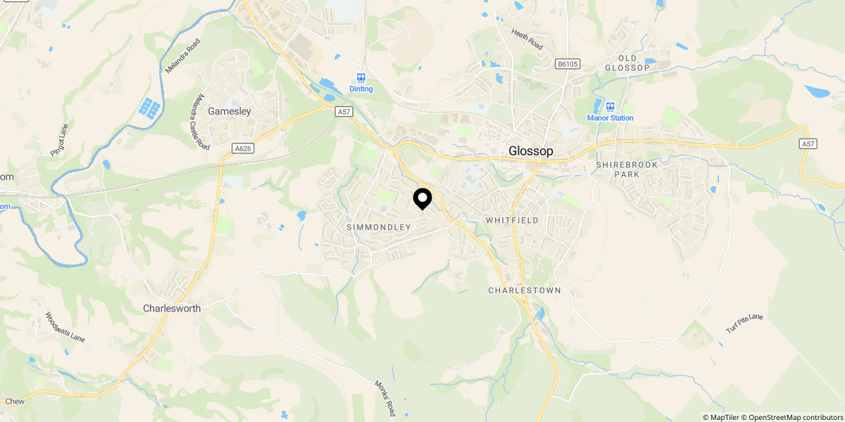 Approximate location of Pennine Road, Simmondley, Glossop, SK13 6UL