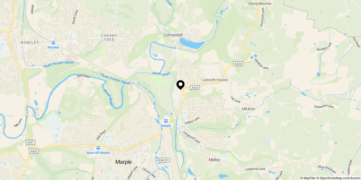 Approximate location of Compstall Road, Marple Bridge