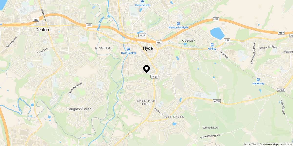 Approximate location of Gower Road, Hyde