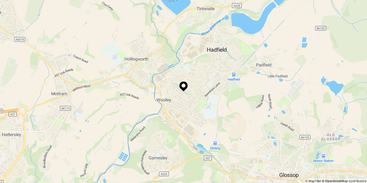 Approximate location of North Brook Road, Hadfield, Glossop, SK13 2EZ