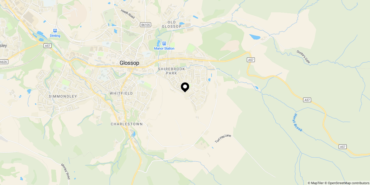 Approximate location of Mayflower Close, Glossop, SK13 8UD