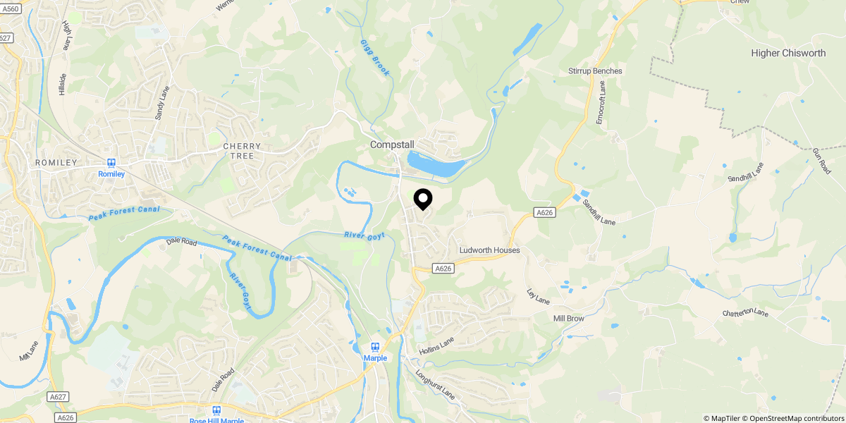 Approximate location of Cote Green Lane, Marple Bridge