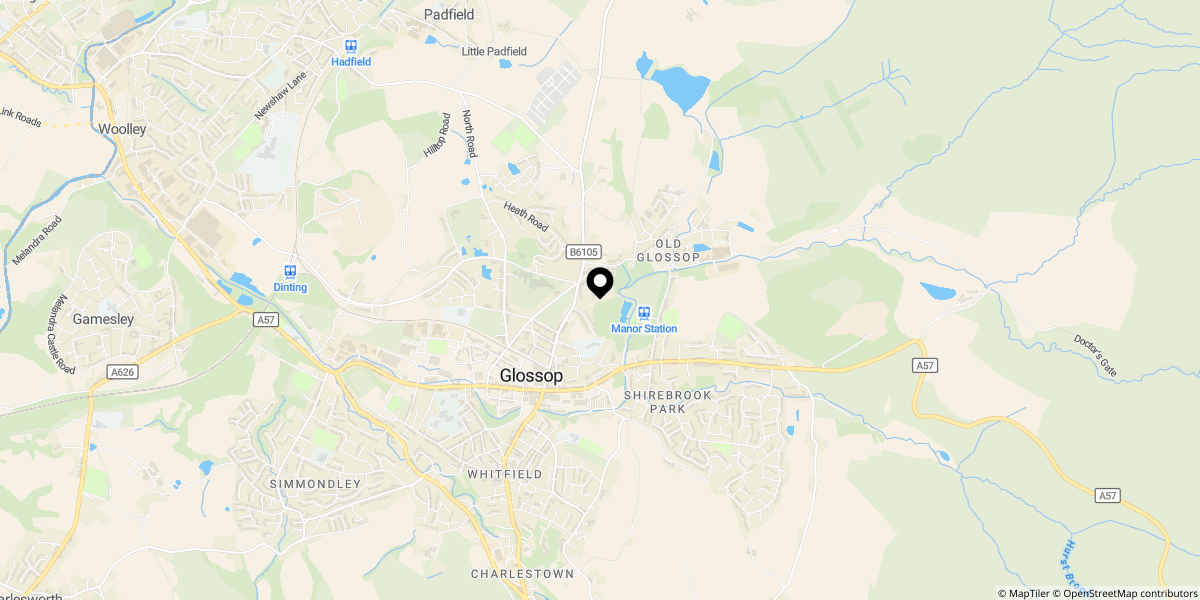 Approximate location of Old Hall Close, Glossop, SK13 7RF