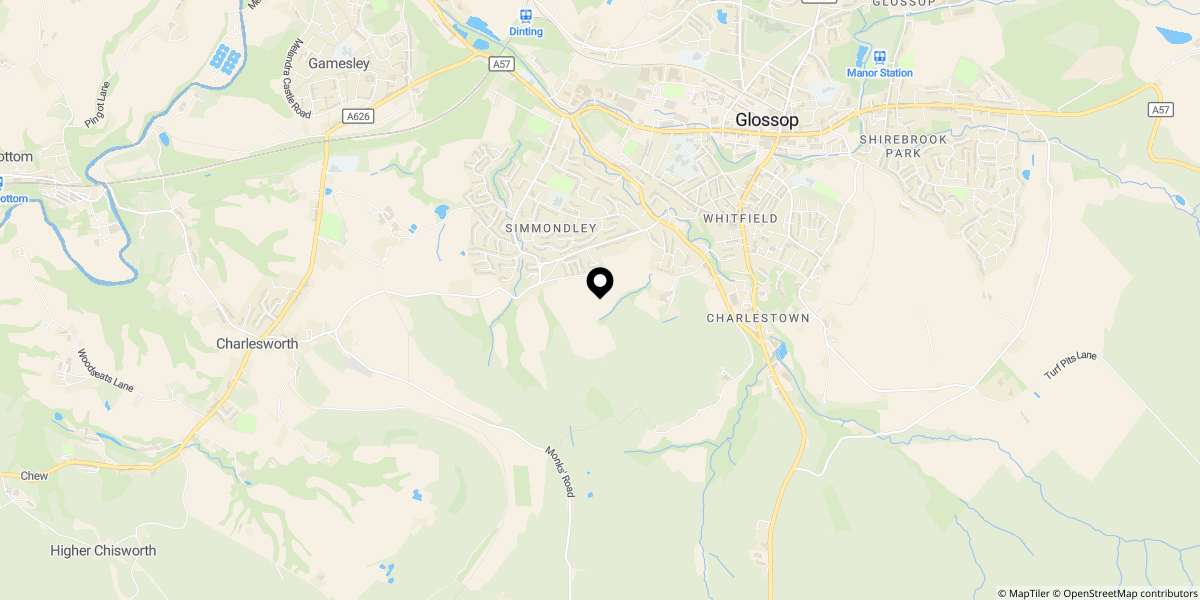 Approximate location of Highview, Simmondley, Glossop, SK13 6LR