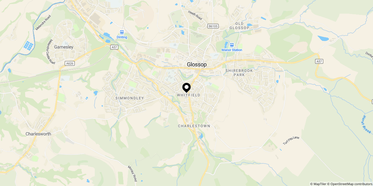 Approximate location of St. Marys Road, Glossop, SK13 8JB