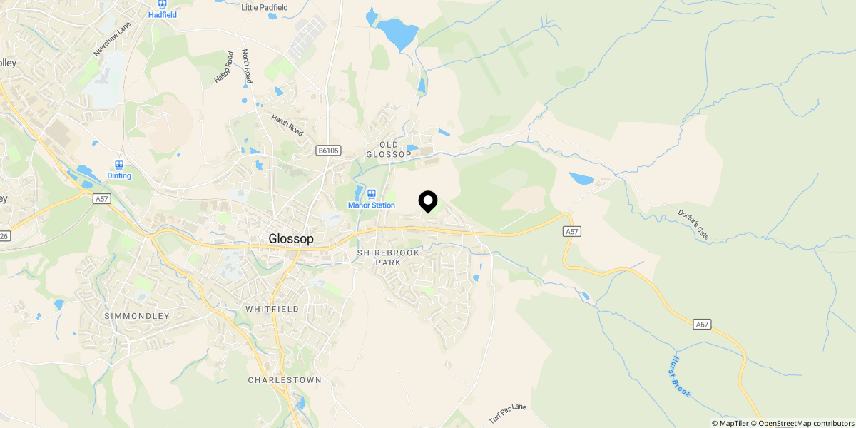 Approximate location of Sheffield Road, Glossop, SK13 8QX