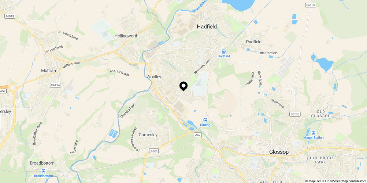 Approximate location of Newshaw Lane, Hadfield, Glossop, SK13 2BD