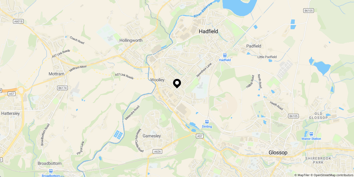 Approximate location of Tavern Road, Hadfield, Glossop, SK13 2RB