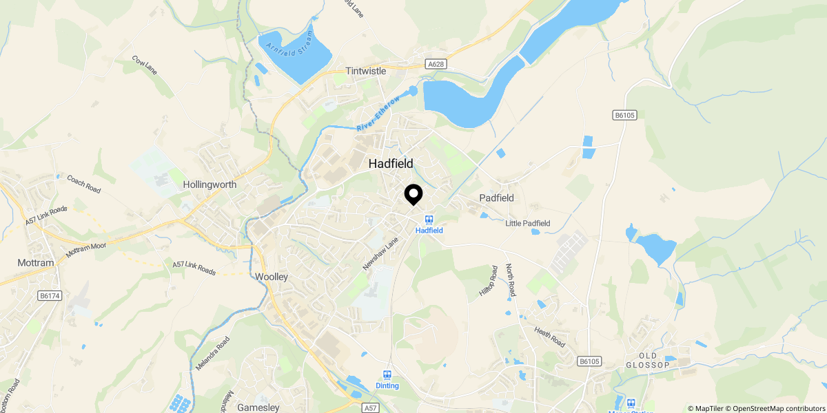Approximate location of Hadfield Road, Hadfield, Glossop, SK13 1NR