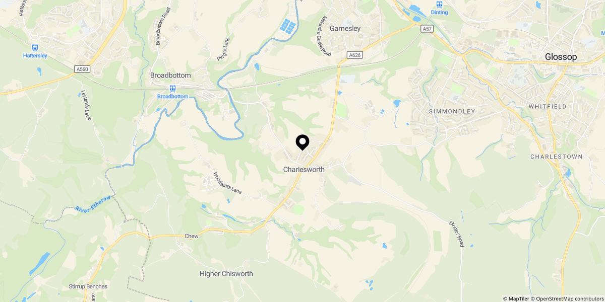 Approximate location of Lee Vale Drive, Charlesworth, Glossop, SK13 5HD