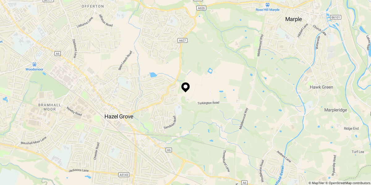 Approximate location of Torkington Road, Hazel Grove