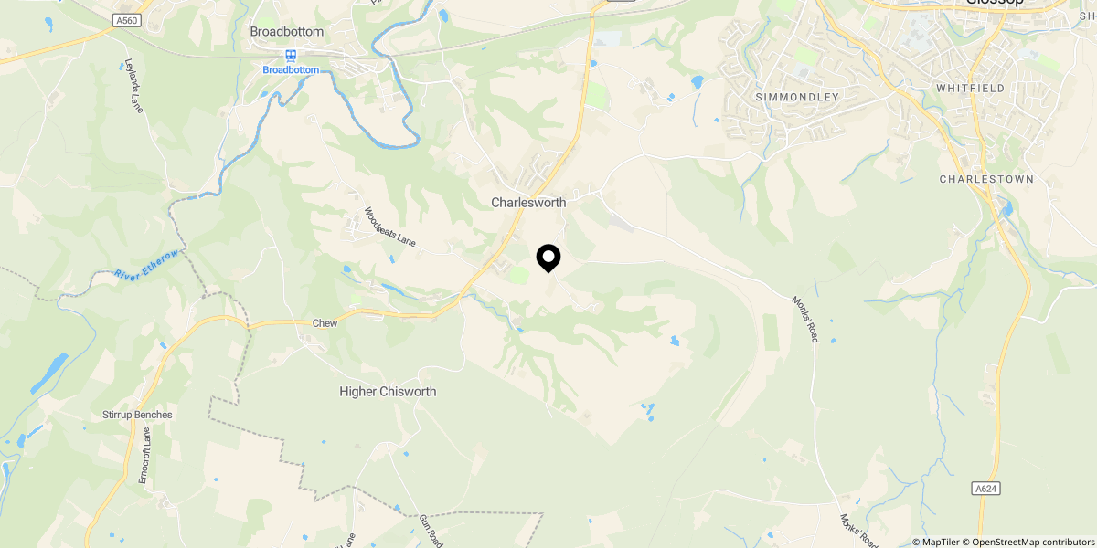Approximate location of Boggard Lane, Charlesworth, Glossop, SK13 5HL
